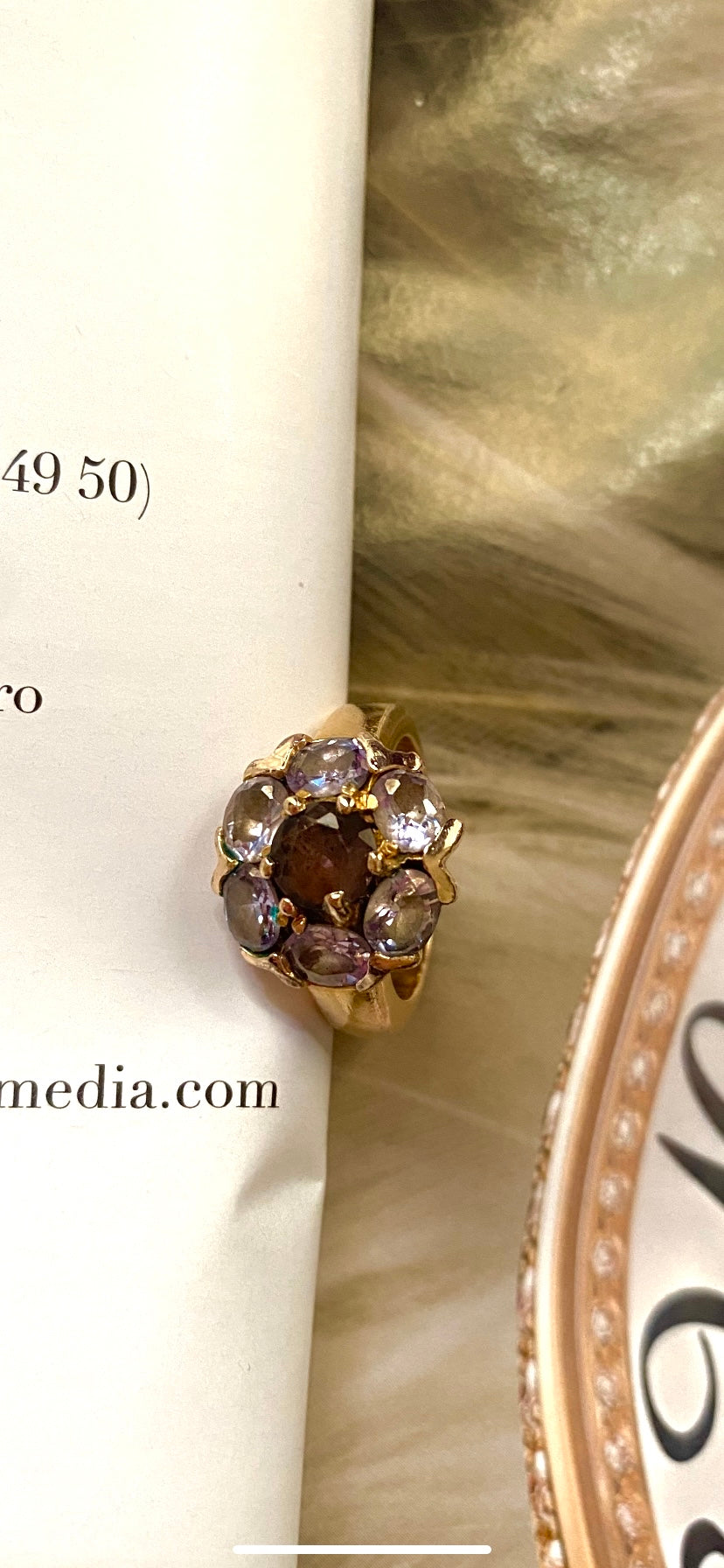 Brown crystal gold plated ring