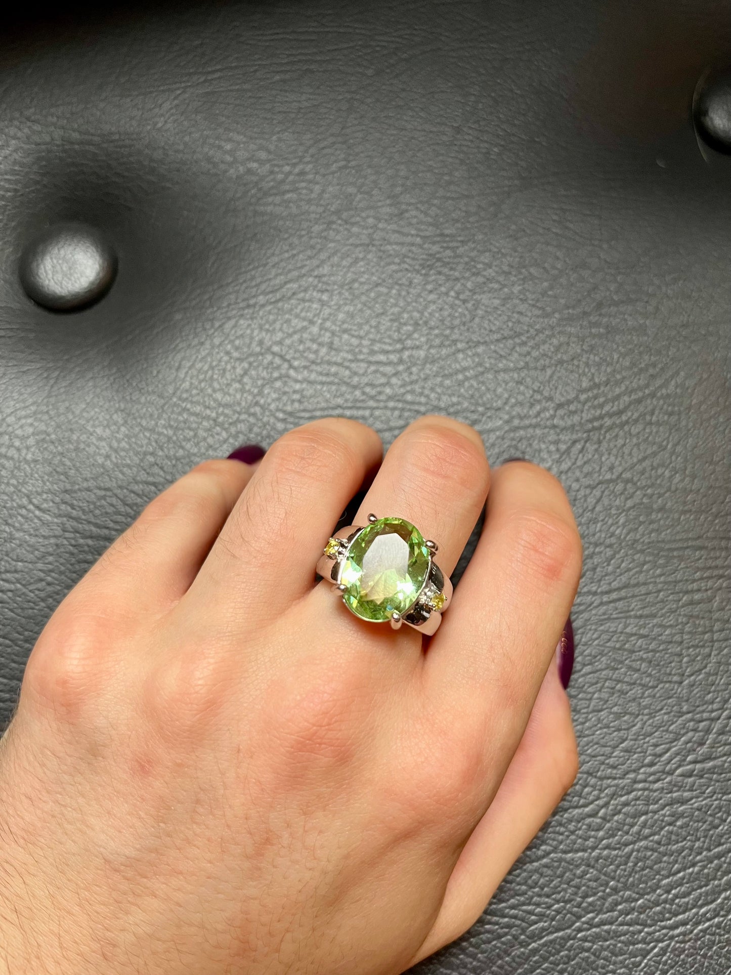 Green and Yellow Silver ring