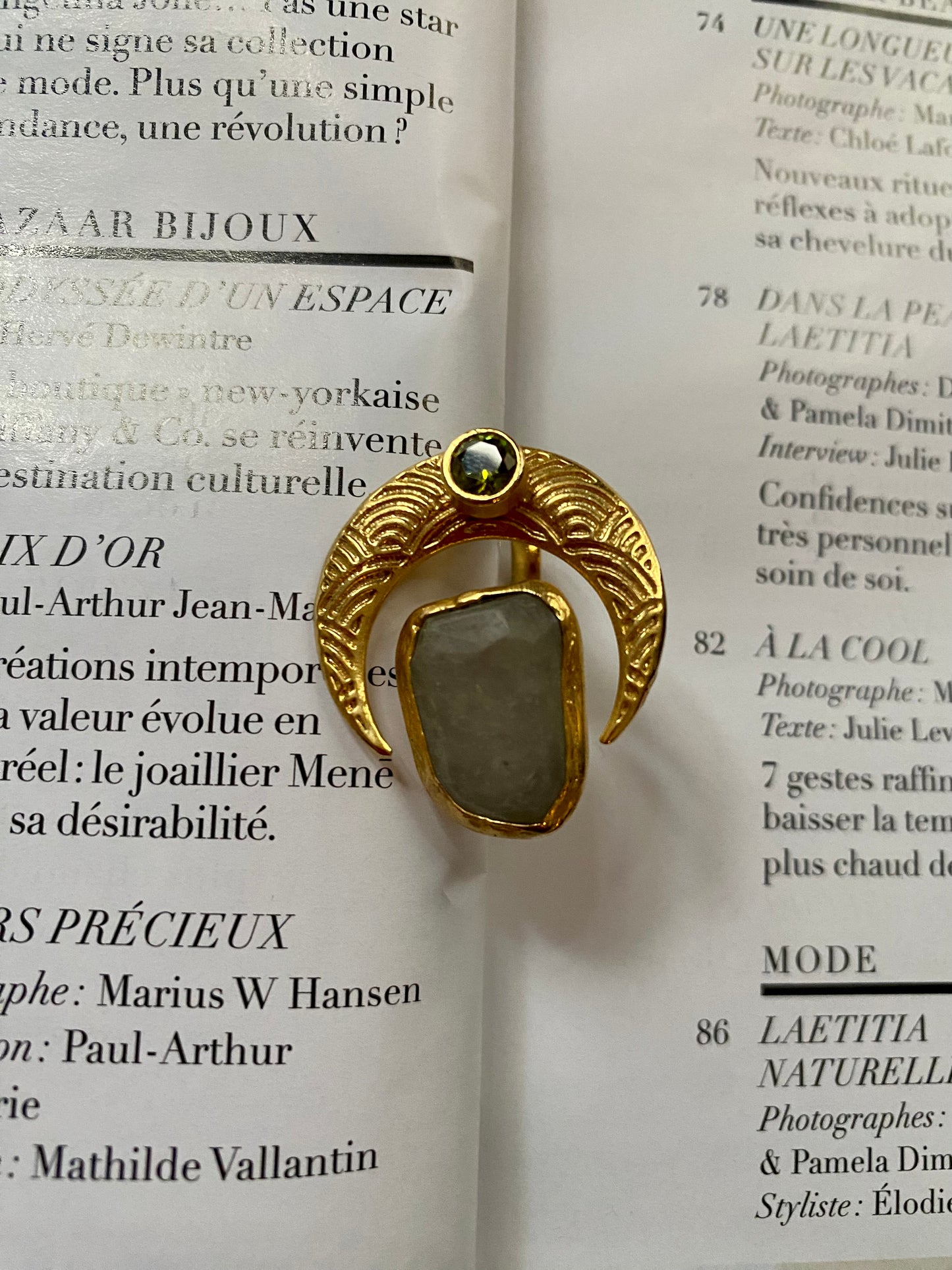 Aquamarine moon ring