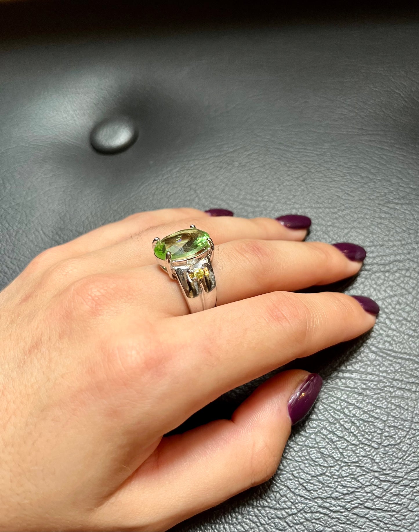 Green and Yellow Silver ring