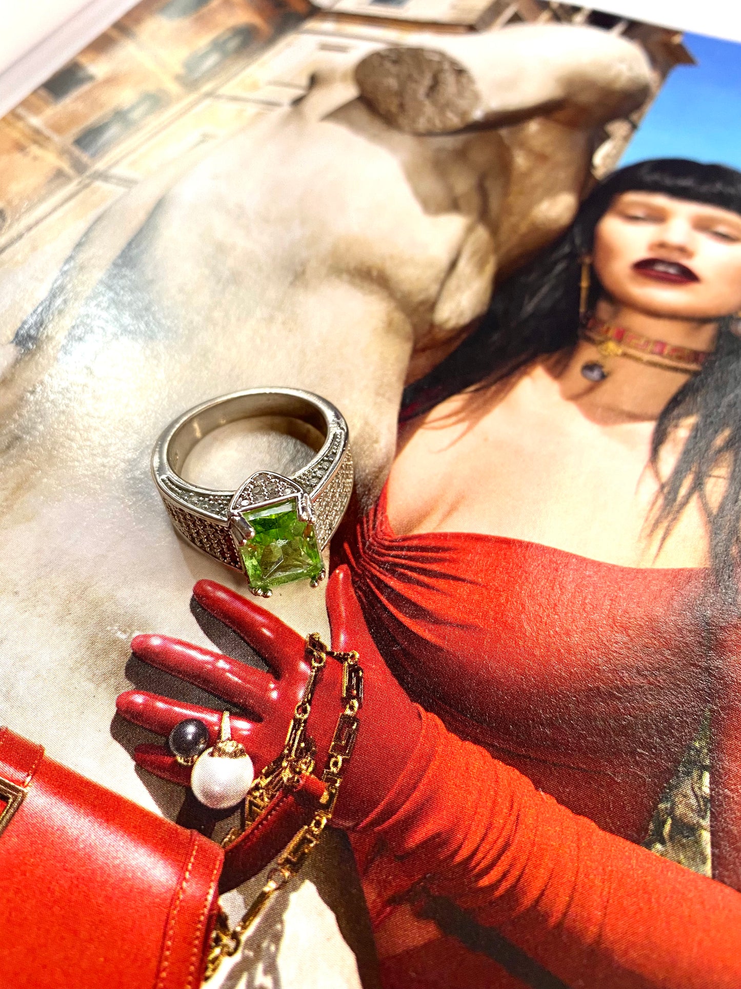 Rectangle green stone ring