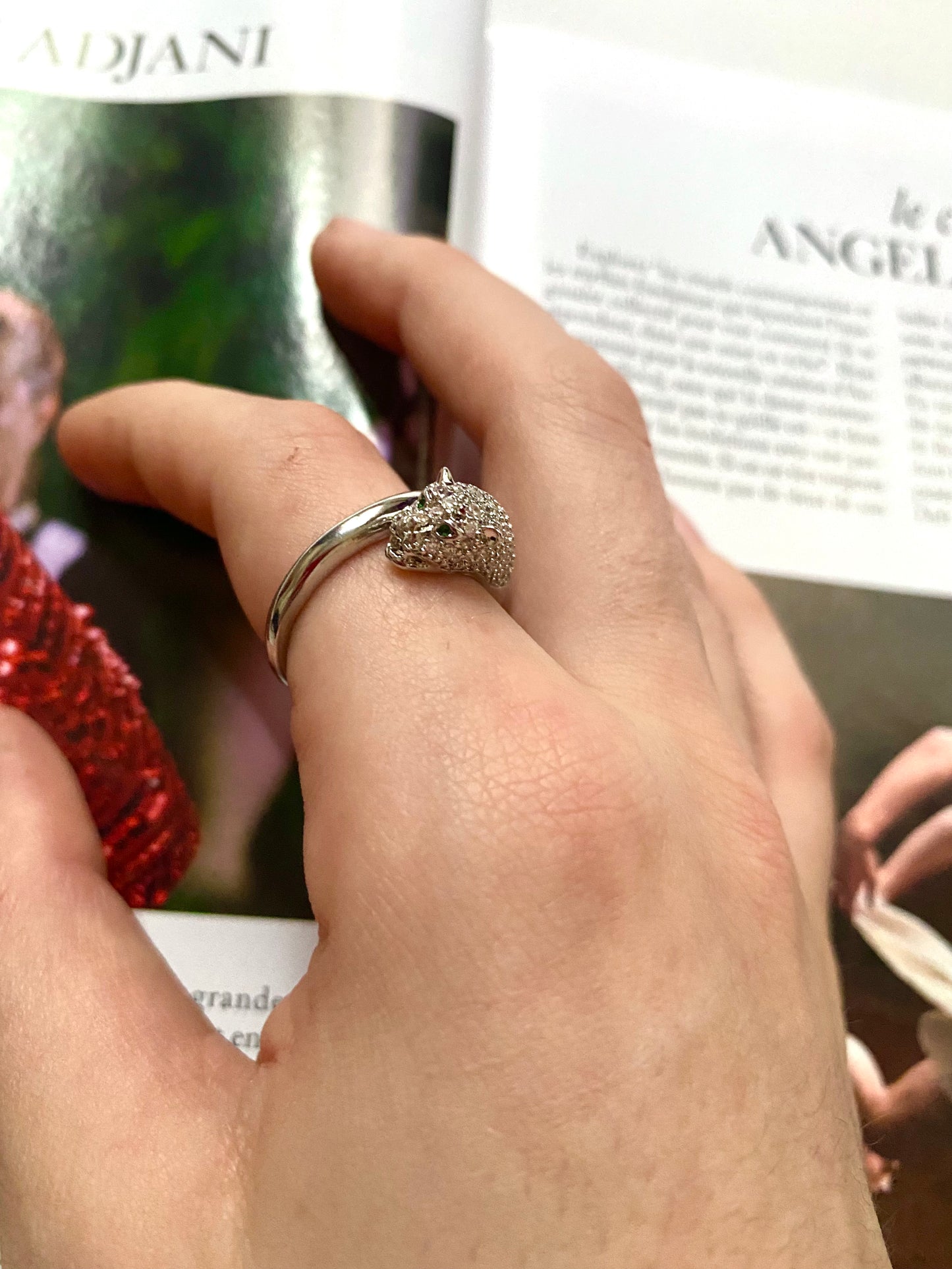 Silver panther head ring