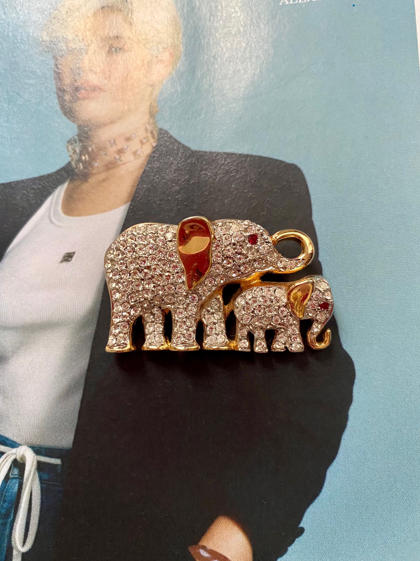 Mother and daughter elephants brooch
