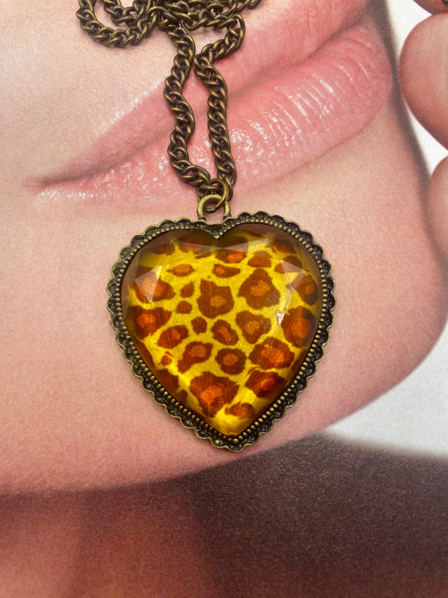 Leopard heart necklace