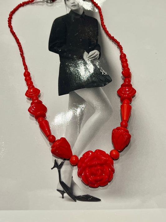 1950s red rose necklace