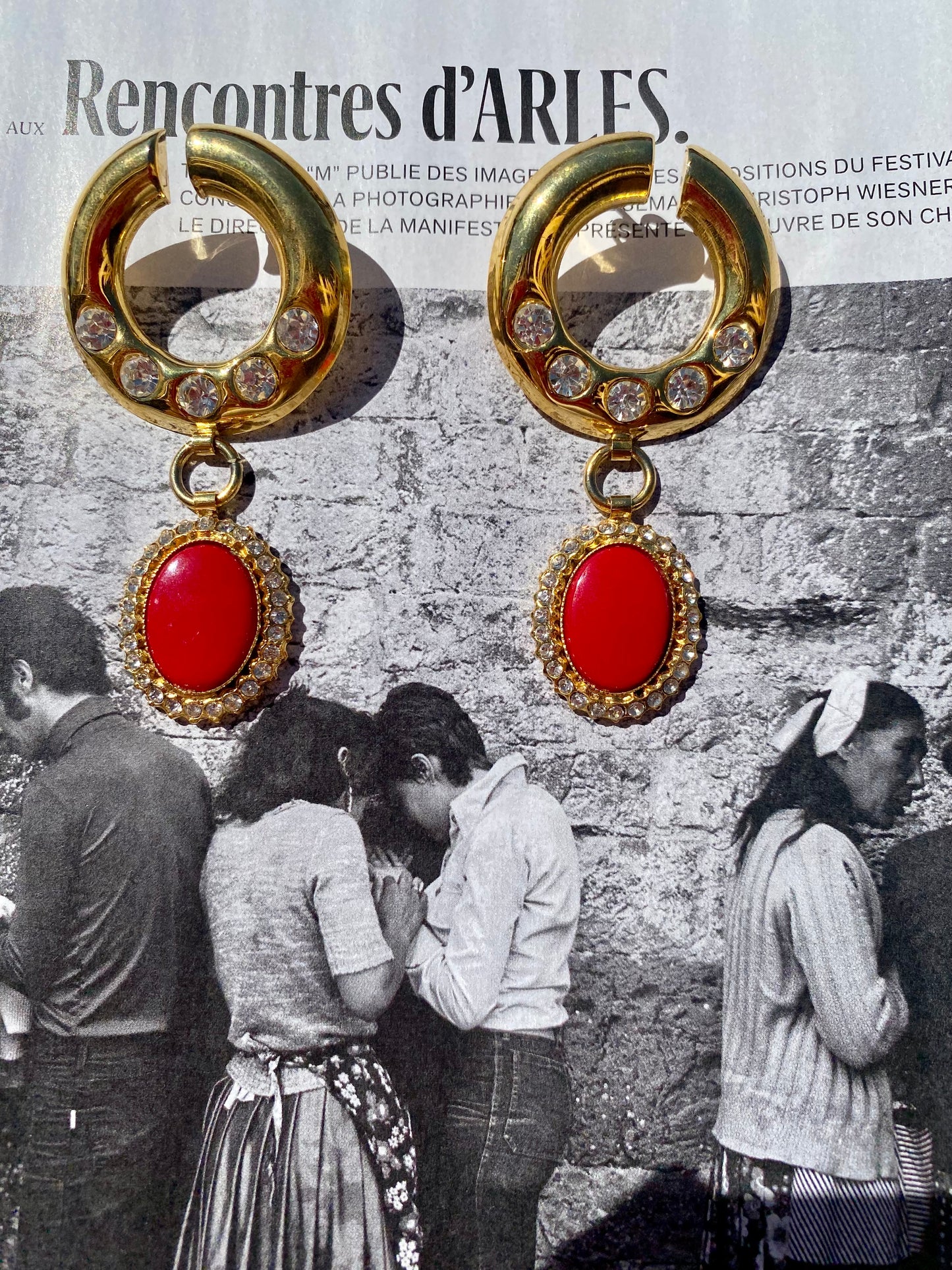 80’s gold and red earrings