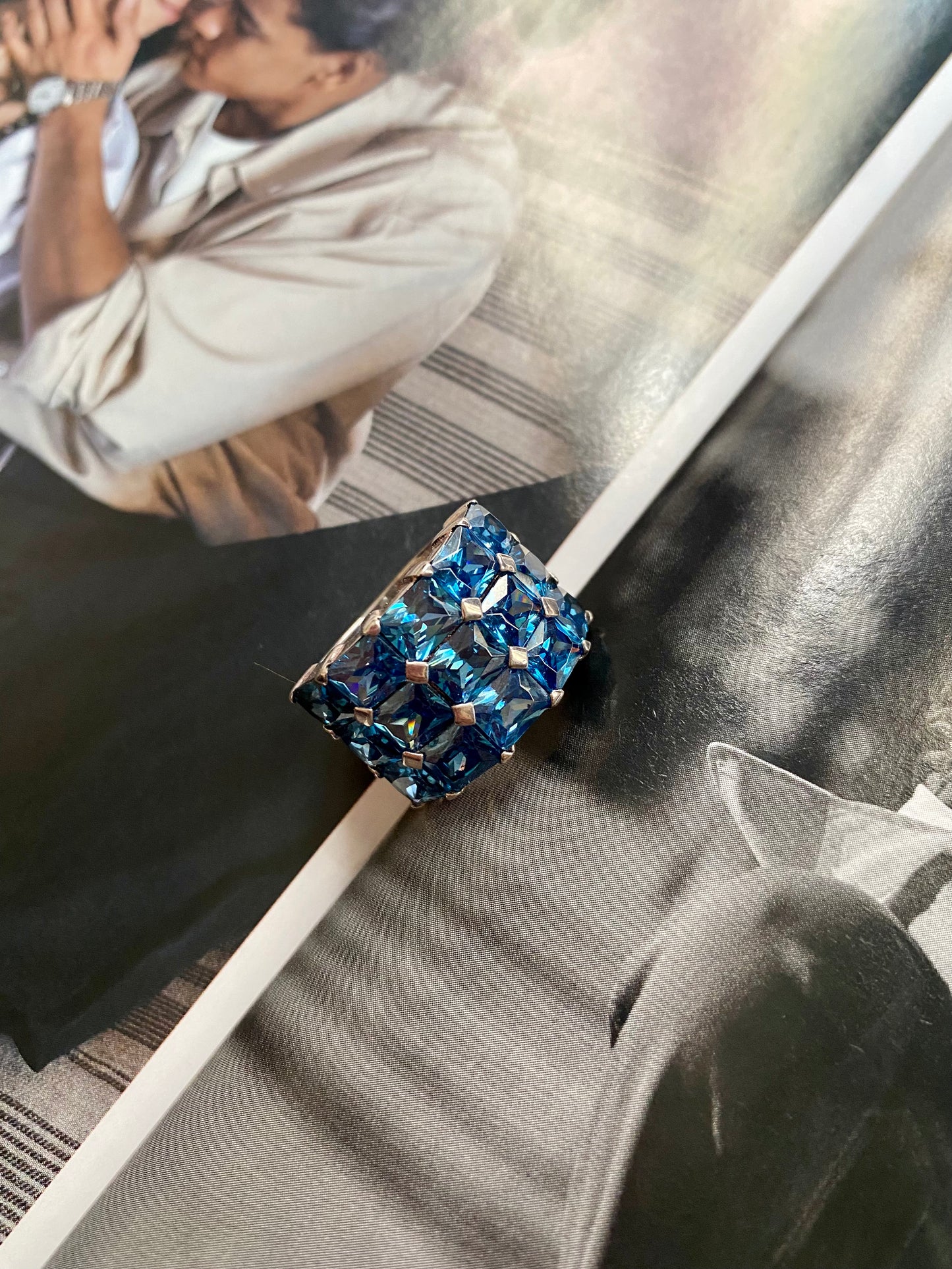 Bague cristaux bleu