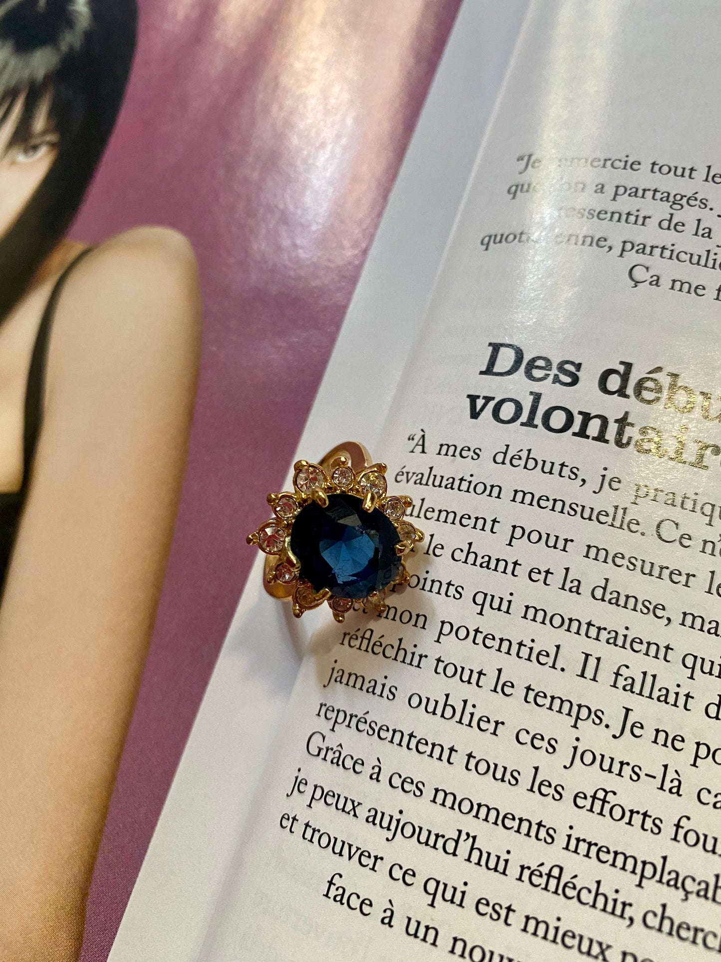 Bague grosse fleur bleue