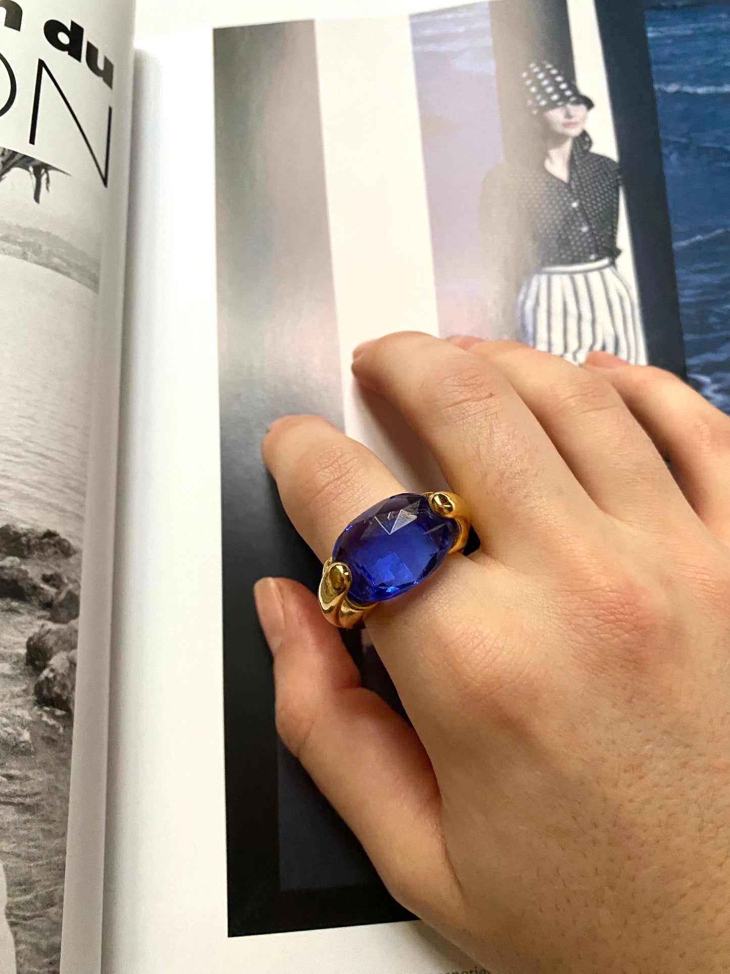 Bague grosse pierre bleu